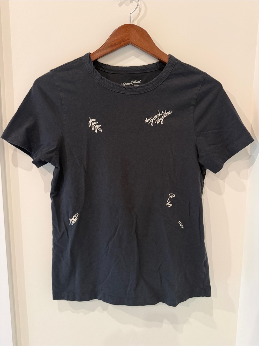 Black Graphic Tee with White Embroidery